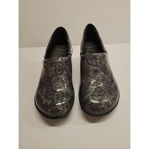 Nurse Mates Pillowtop Bryar Gray Black Paisley Slip On Wedge Clogs Shoes Sz 8W
